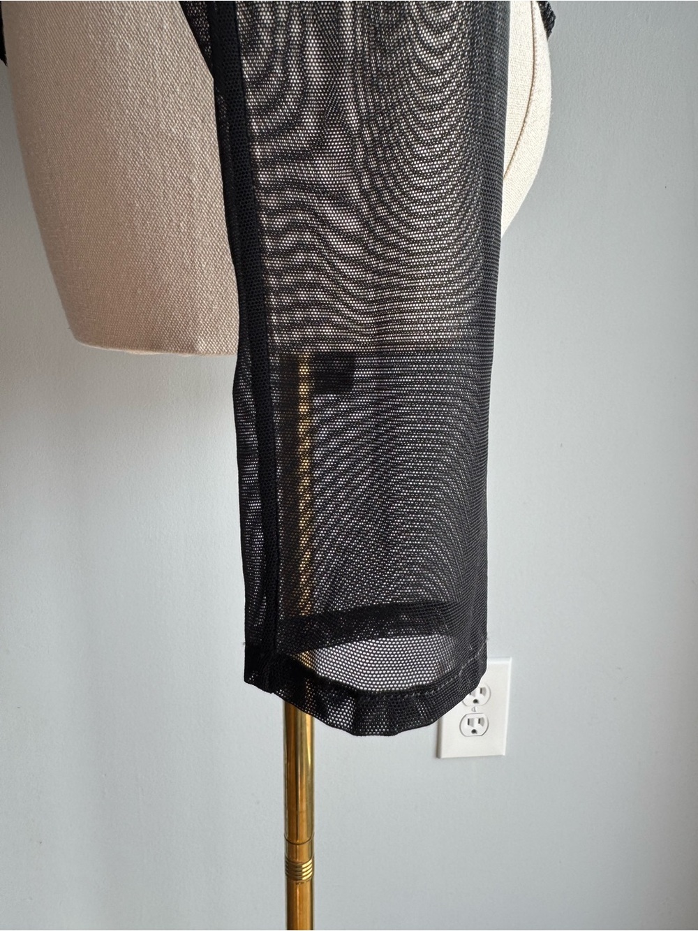 Vintage Y2K Glitter Party Top XS S Black Sheer Mesh Long Sleeve Gothic Glam Edgy - Picture 7 of 12